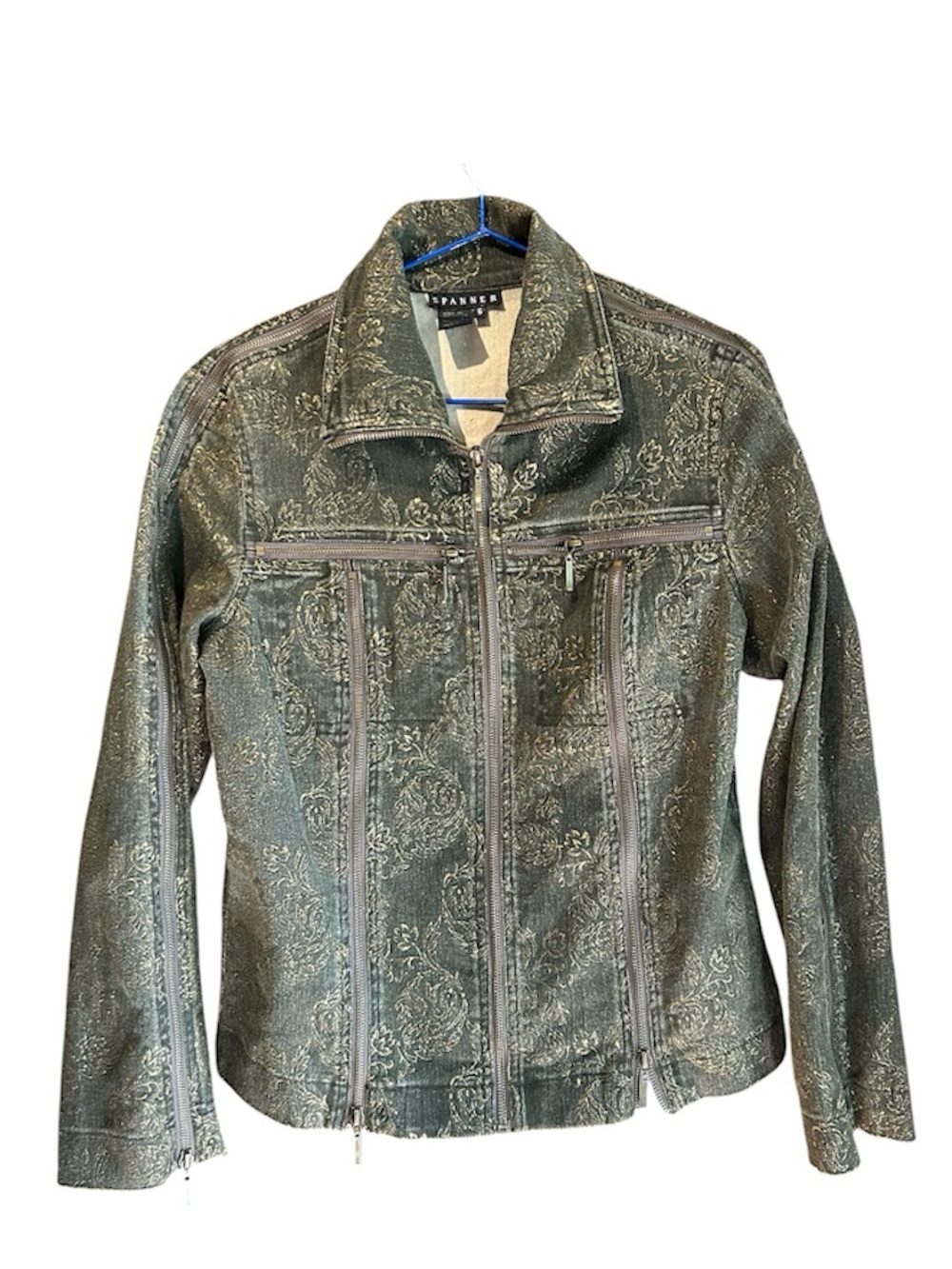 SPANNER Greenish Black Metallic Patterned Jean Jacket